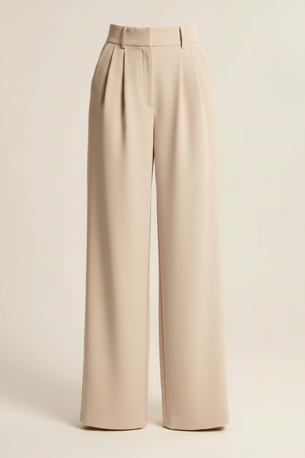 Pantalon Fluide Beige Ample Plissé Taille Haute Femme - Polyester - vue 3