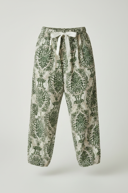 Pantalon Fluide Vert Imprimé Baroque Ample Enfant - Viscose - vue 3