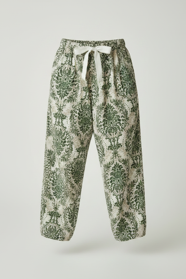 Pantalon Fluide Vert Imprimé Baroque Ample Enfant - Viscose - vue 3