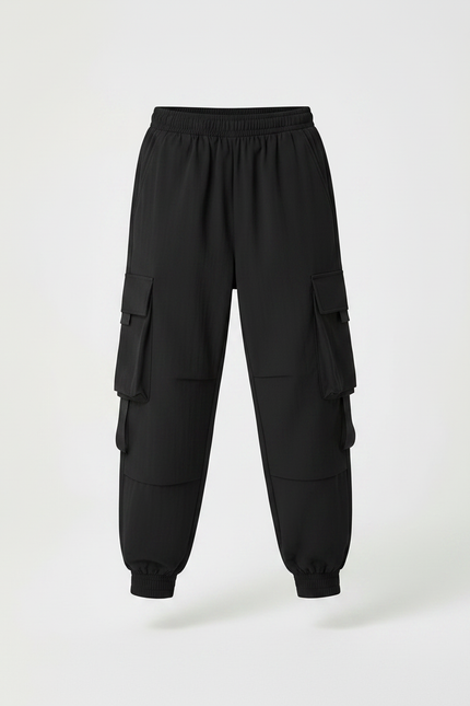 Pantalon Fluide Cargo Noir Ample Multi-Poches Garçon - Polyester - vue 3