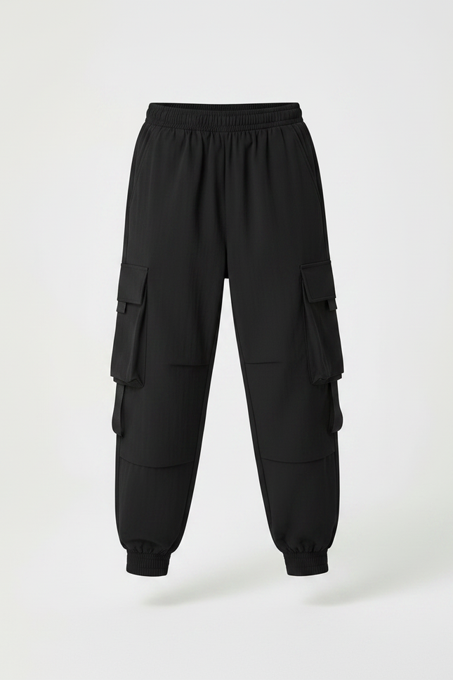 Pantalon Fluide Cargo Noir Ample Multi-Poches Garçon - Polyester - vue 3