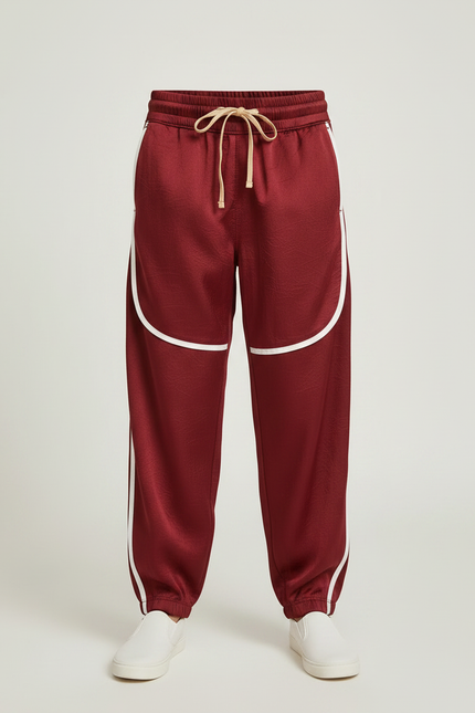 Pantalon Fluide Bordeaux Satiné Ample Décontracté Sportif - vue 3