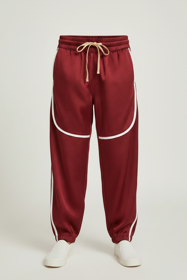 Pantalon Fluide Bordeaux Satiné Ample Décontracté Sportif - vue 3
