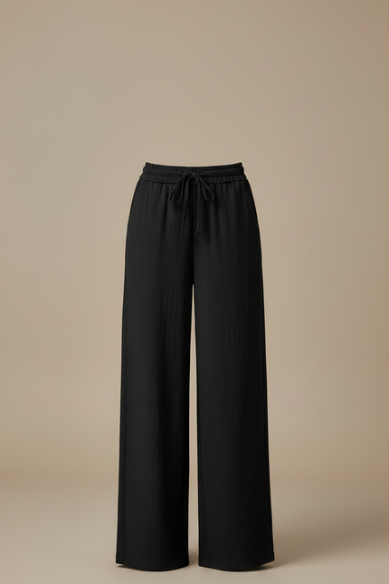 Pantalon Fluide Noir Ample Taille Haute Droit - Lin - vue 3