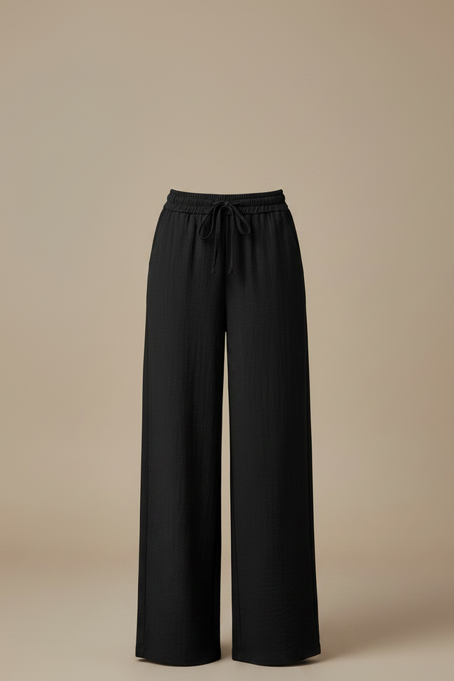 Pantalon Fluide Noir Ample Taille Haute Droit - Lin - vue 3