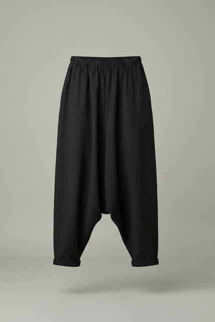 Pantalon Fluide Noir Ample Lin Homme Décontracté - vue 3