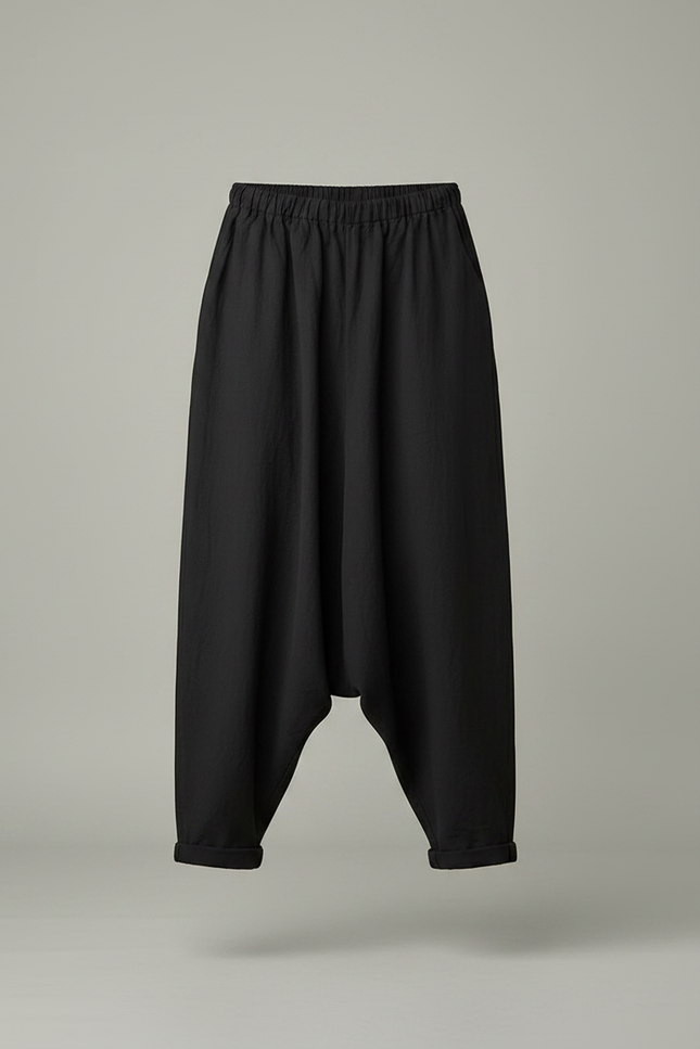 Pantalon Fluide Noir Ample Lin Homme Décontracté - vue 3