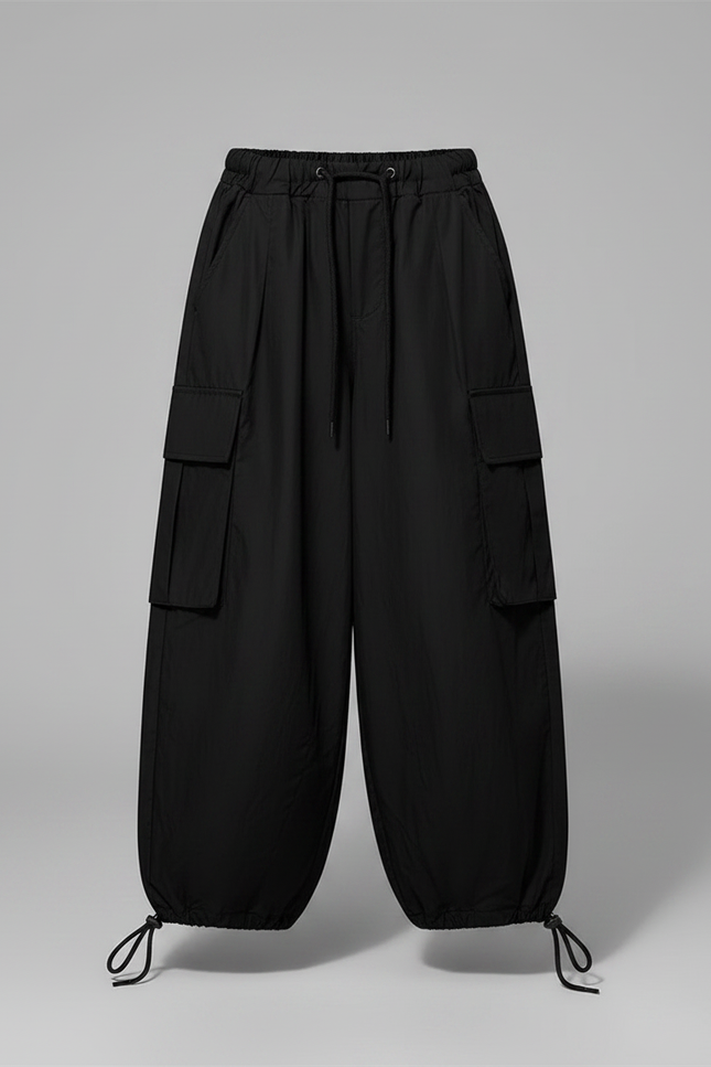 Pantalon Fluide Noir Ample Cargo Enfant Streetwear - Polyester - vue 3