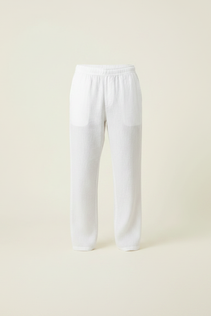 Pantalon Fluide Blanc Lin Ample Décontracté Homme - vue 3