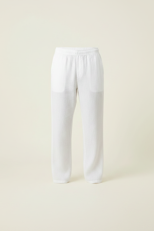 Pantalon Fluide Blanc Lin Ample Décontracté Homme - vue 3