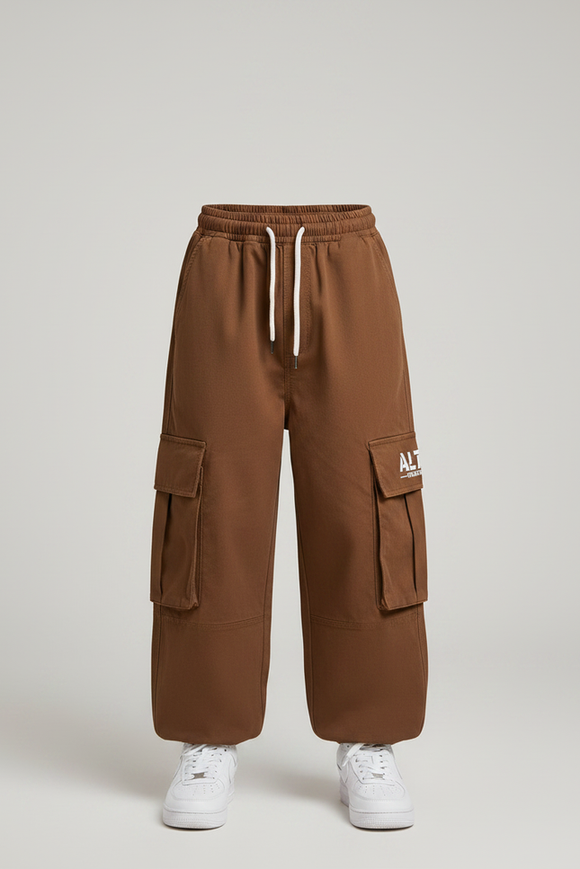 Pantalon Fluide Marron Ample Cargo Enfant Décontracté - Molleton - vue 3
