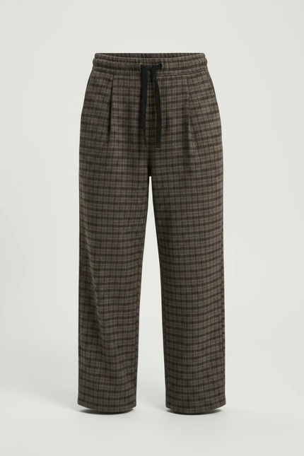 Pantalon Fluide Carreaux Marron Ample Garçon Décontracté - Tweed - vue 3