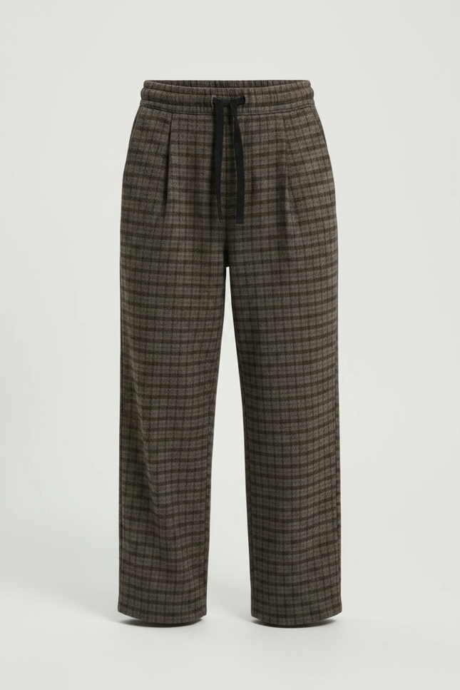 Pantalon Fluide Carreaux Marron Ample Garçon Décontracté - Tweed - vue 3