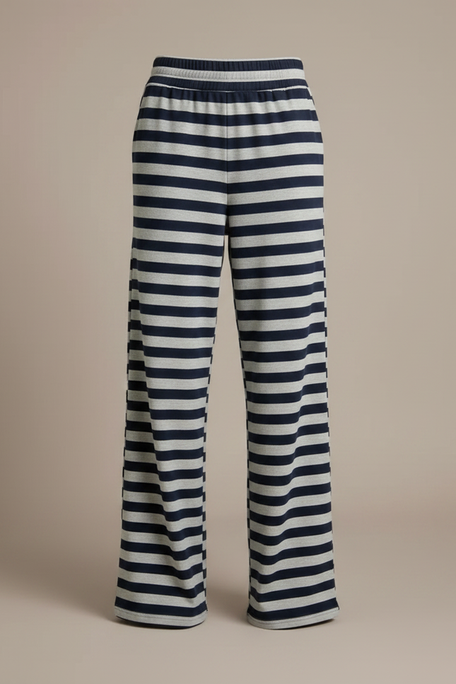 Pantalon Fluide Rayé Large Décontracté Bleu Marine - Molleton - vue 3