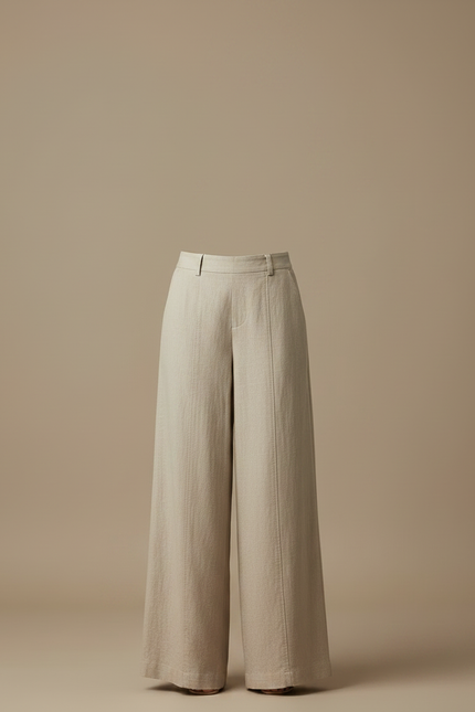 Pantalon Fluide Beige Large Lin Décontracté Élégant - vue 3