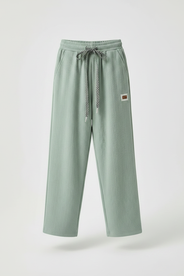 Pantalon Fluide Vert Menthe Côtelé Ample Cordon Garçon - Cordé - vue 3