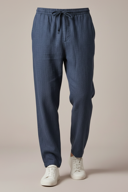 Pantalon Fluide Bleu Marine Lin Ample Décontracté Homme - vue 3