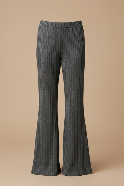 Pantalon Fluide Évasé Gris Côtelé Métallisé Fille - Maille - vue 3