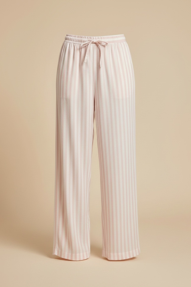 Pantalon Fluide Rayé Rose Blanc Ample Doux Coton - Imprimé Viscose - vue 3