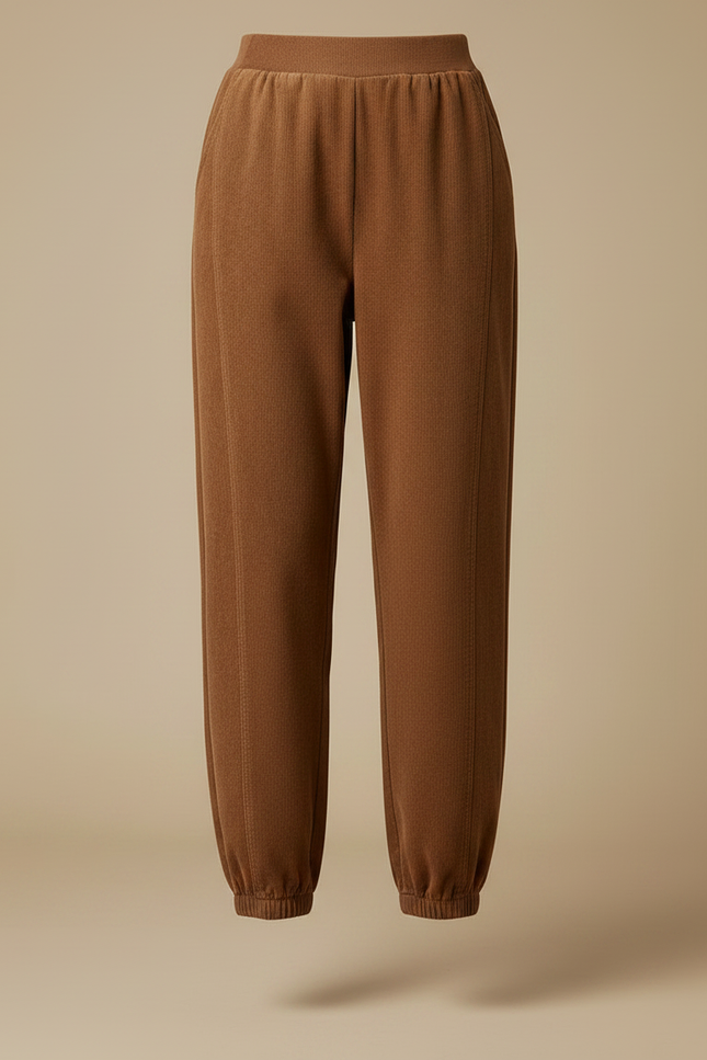 Pantalon Fluide Marron Ample Taille Élastique Hiver - Cordé - vue 3