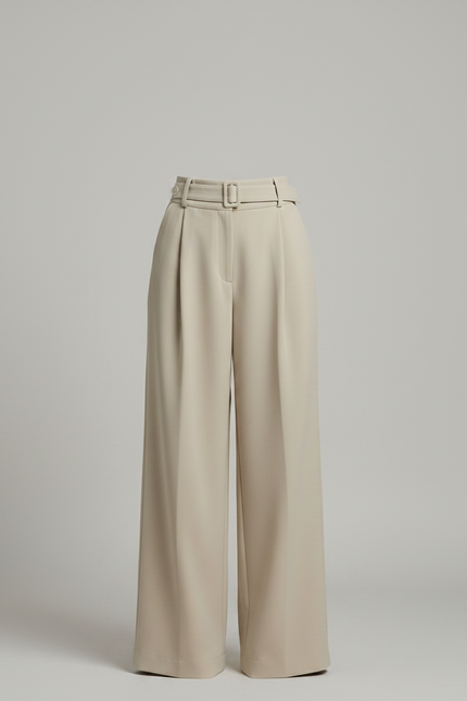 Pantalon Fluide Beige Ample Taille Haute Élégant - Polyester - vue 3