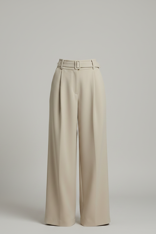 Pantalon Fluide Beige Ample Taille Haute Élégant - Polyester - vue 3