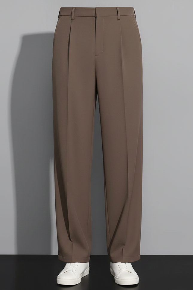 Pantalon Fluide Marron Ample Plissé Homme Décontracté - Polyester - vue 3