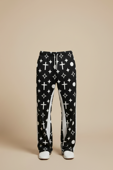 Pantalon Fluide Noir Imprimé Croix Étoiles Ample Homme - Maille - vue 3