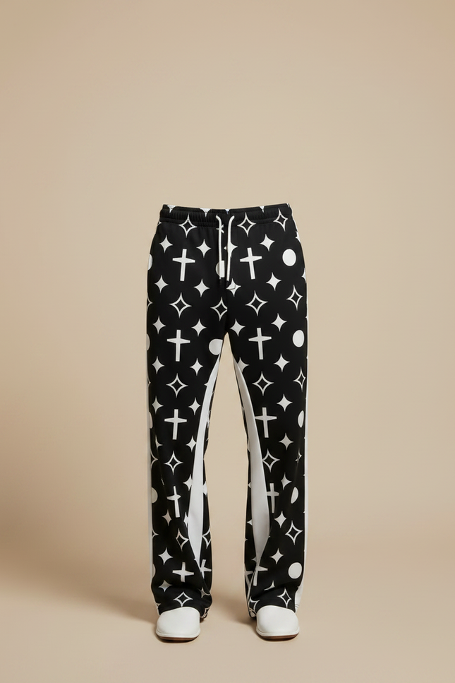 Pantalon Fluide Noir Imprimé Croix Étoiles Ample Homme - Maille - vue 3