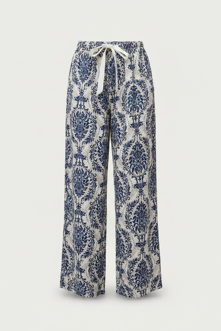 Pantalon Fluide Imprimé Baroque Bleu Viscose Ample - vue 2