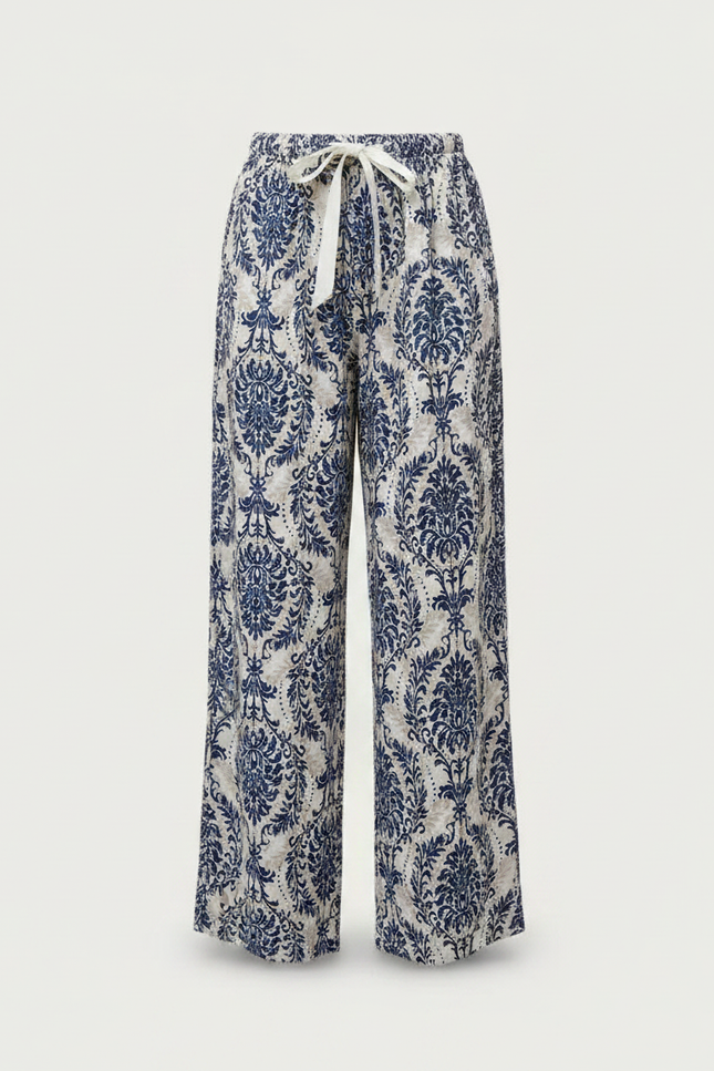 Pantalon Fluide Imprimé Baroque Bleu Viscose Ample - vue 2