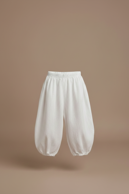Pantalon Fluide Blanc Ample Coton Resserré Enfant - Lin - vue 3