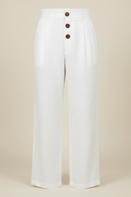 Pantalon Fluide Blanc Lin Ample Boutons Décontracté Homme - vue 3
