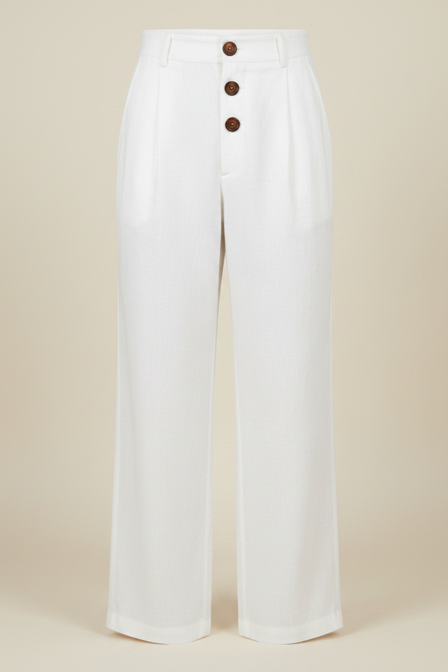 Pantalon Fluide Blanc Lin Ample Boutons Décontracté Homme - vue 3