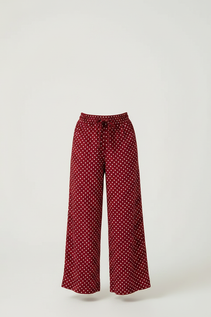Pantalon Fluide Rouge Ample Pois Blancs Fille - Bordeaux Viscose - vue 3