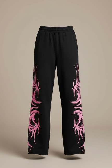 Pantalon Fluide Noir Ample Imprimé Tribal Rose Fille - Molleton - vue 3