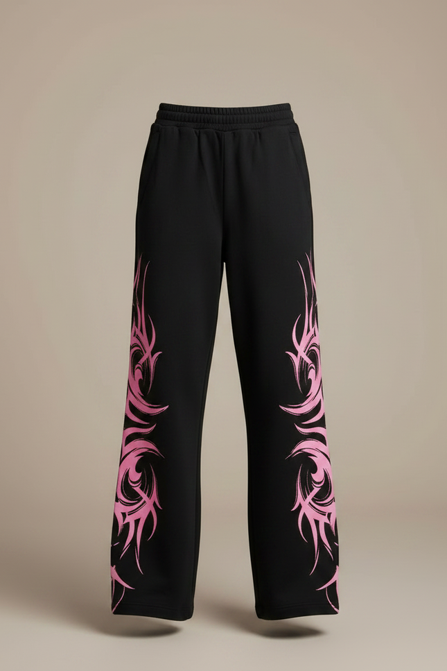 Pantalon Fluide Noir Ample Imprimé Tribal Rose Fille - Molleton - vue 3