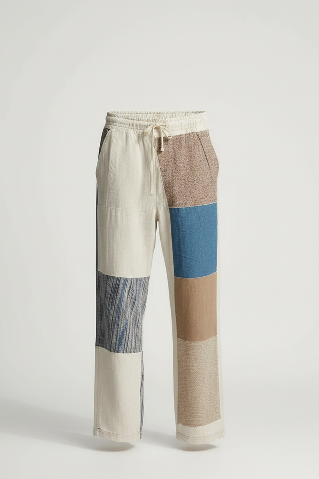 Pantalon Fluide Patchwork Lin Ample Décontracté Homme - Multicolore - vue 3