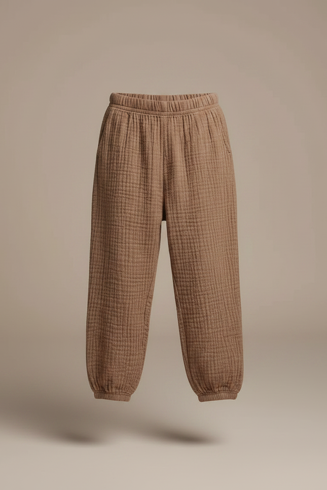 Pantalon Fluide Marron Gaze Ample Confortable Enfant - Coton - vue 3