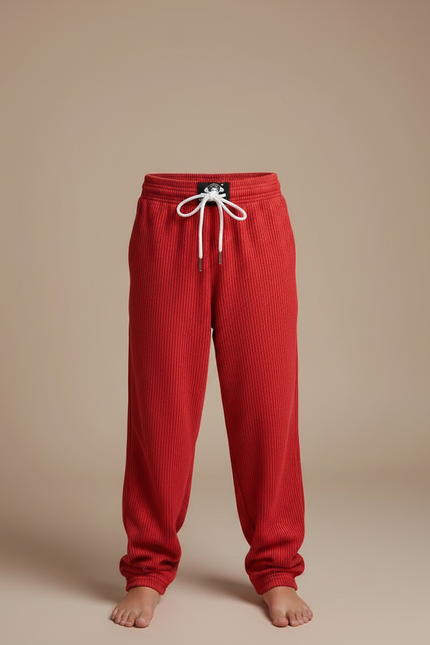 Pantalon Fluide Rouge Côtelé Décontracté Enfant Ample - Maille - vue 3