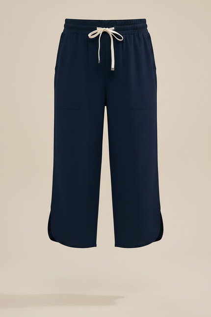 Pantalon Fluide Bleu Marine Court Ample Décontracté - Polyester - vue 3