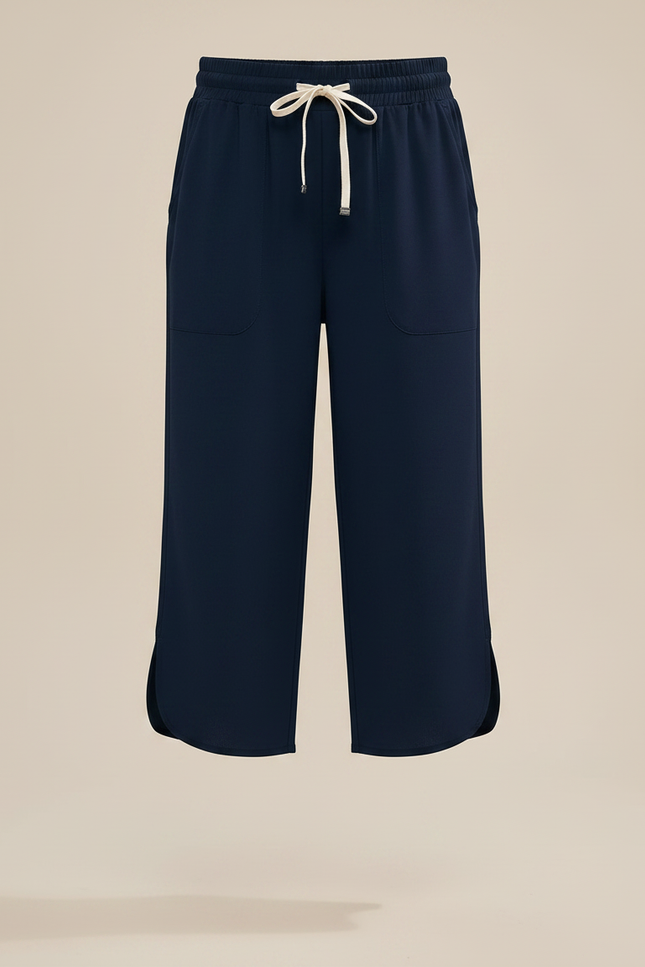 Pantalon Fluide Bleu Marine Court Ample Décontracté - Polyester - vue 3