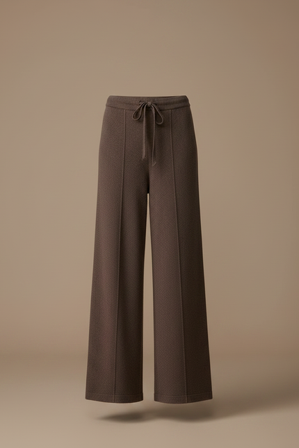 Pantalon Fluide Marron Tricot Ample Cordon Femme - Maille - vue 3