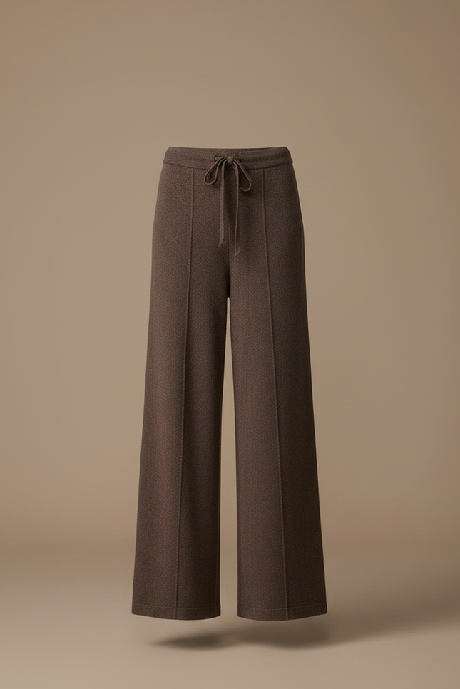 Pantalon Fluide Marron Tricot Ample Cordon Femme - Maille - vue 3