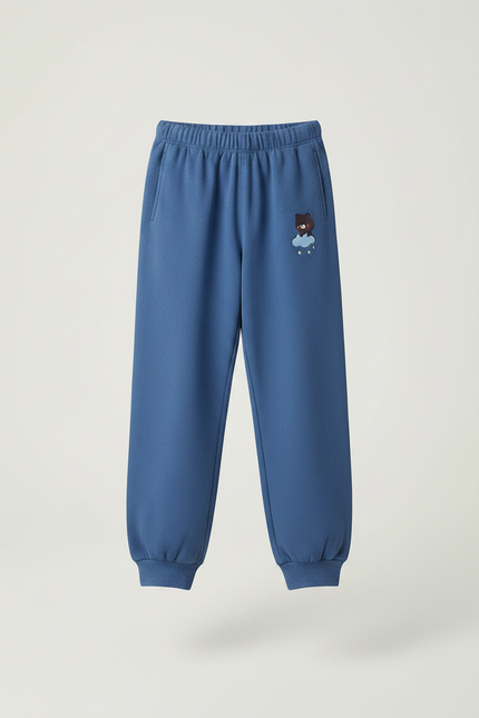 Pantalon Fluide Bleu Coton Décontracté Enfant Brodé - Molleton - vue 3