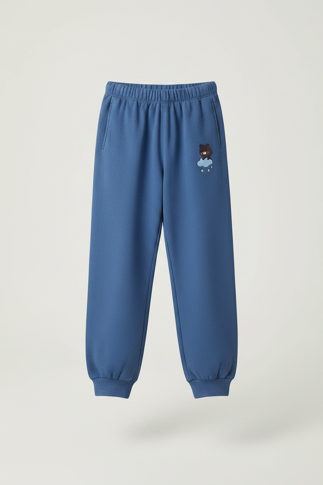 Pantalon Fluide Bleu Coton Décontracté Enfant Brodé - Molleton - vue 3