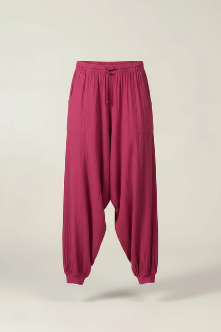 Pantalon Fluide Fuschia Ample Harem Décontracté - Rose Viscose - vue 3