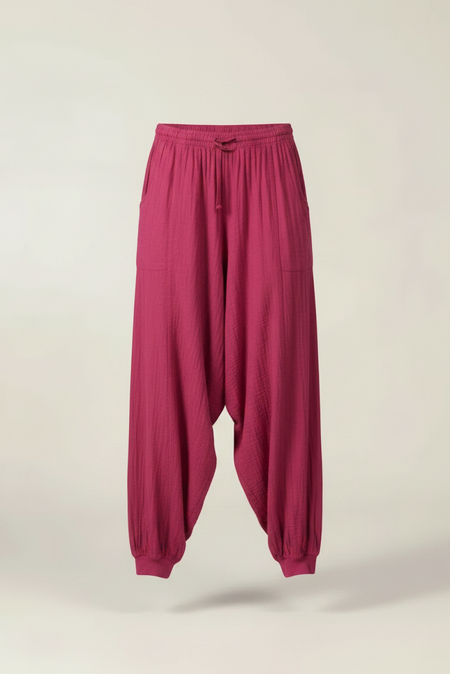 Pantalon Fluide Fuschia Ample Harem Décontracté - Rose Viscose - vue 3