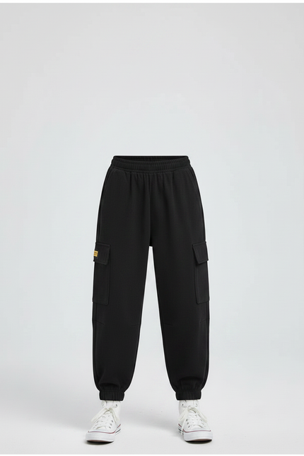 Pantalon Fluide Noir Cargo Côtelé Ample Enfant - Cordé - vue 3