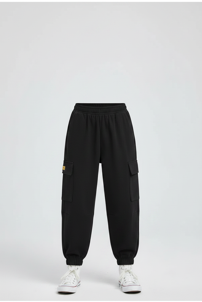 Pantalon Fluide Noir Cargo Côtelé Ample Enfant - Cordé - vue 3
